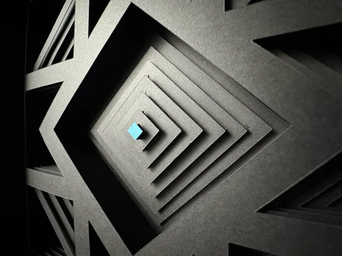 NF-02. Close-up of the nested diamond layers and pale cyan center.